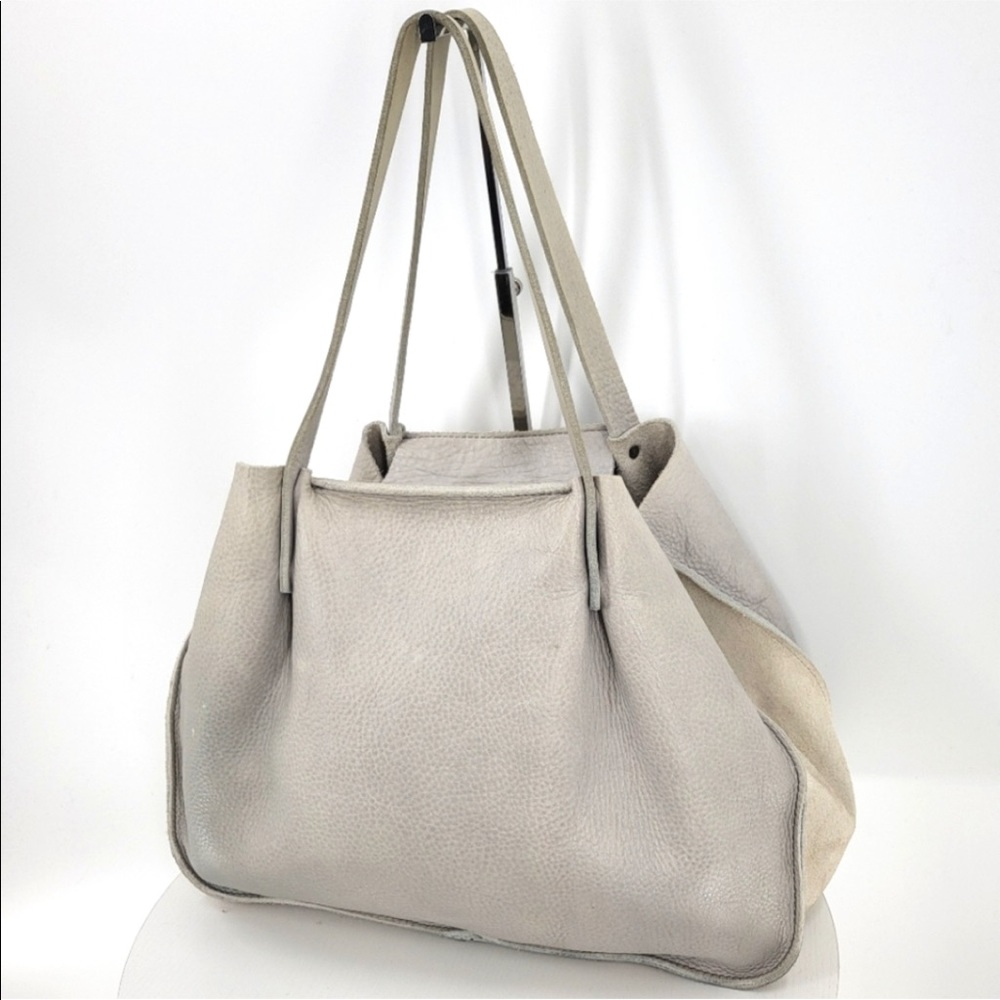ZARA Cow Leather Slouchy Tote Bag  Slate Gray Shoulder Bag Pebbled Leather